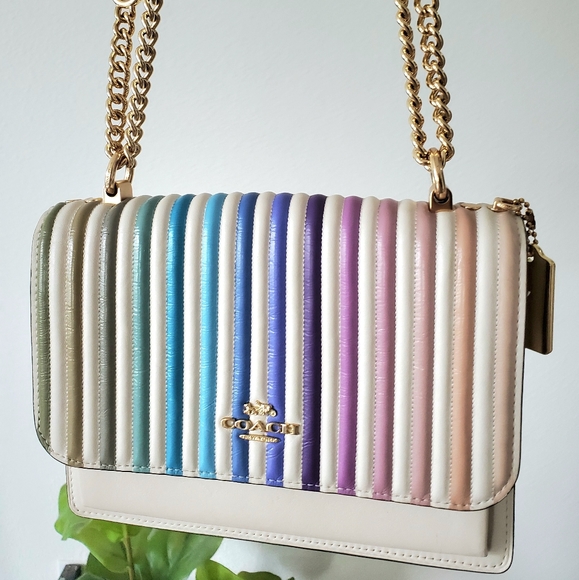 Coach Rainbow Ivory gold chain purse Crossbody Handbag bag - Picture 7 of 13
